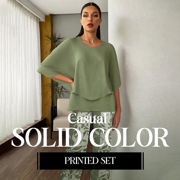 đ„Womenâs Printed Pants and Crew Neck Top Set