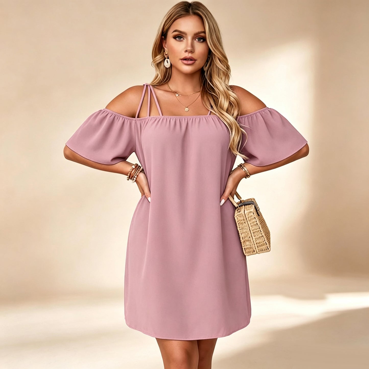๐ Women's Elegant Solid Color Mini Dress