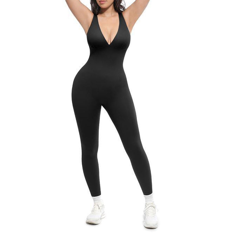 🌸High-Stretch V-Neck Jumpsuit – All-day ease for fitness & beyond. Breathable, flexible & effortlessly chic. Your go-to for movement. 🧘♀️💫