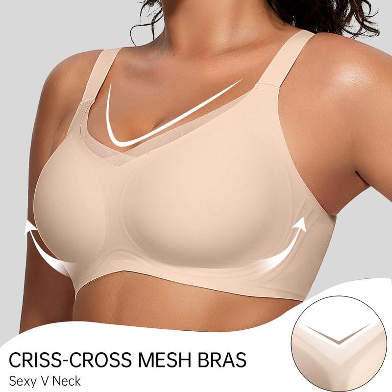 š Women Wireless V Neck Crossover Mesh Bra