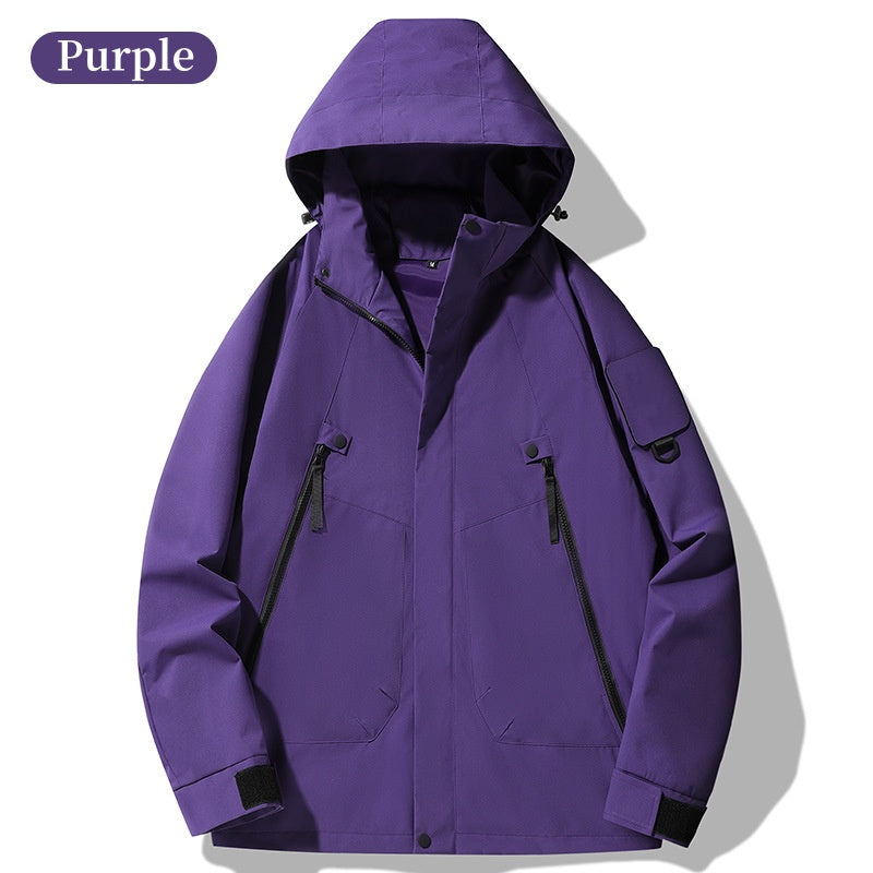 Outdoor Waterproof Windproof Solid Zipper Hooded Jacket