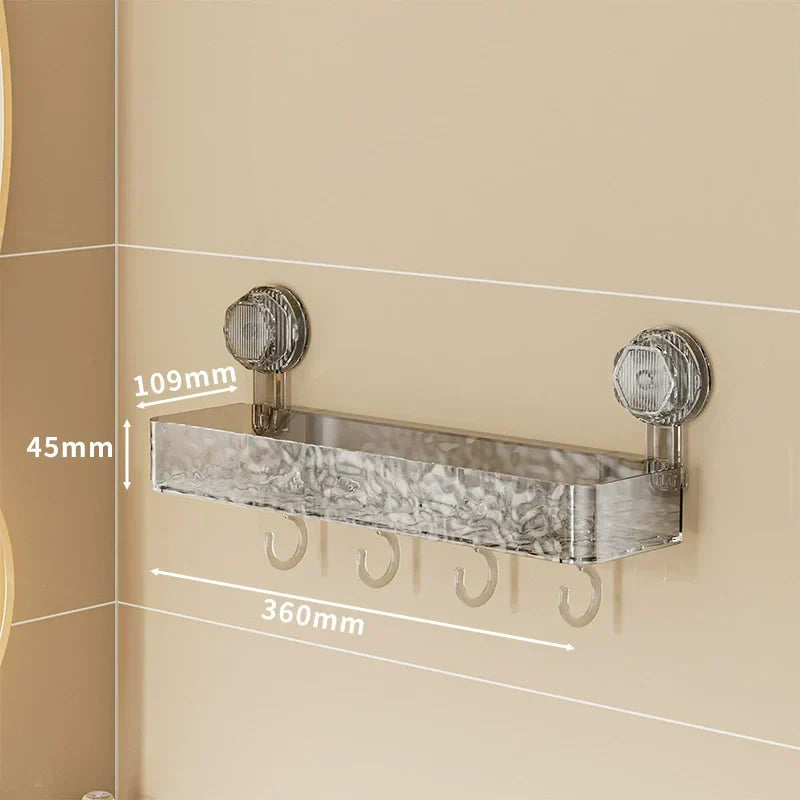 Wall Mounted Removable Suction Cup Shelf with Hooks