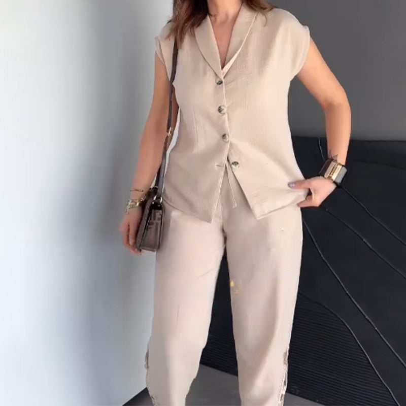 Women’s Cap Sleeve Top Cropped Pants 2-Piece Outfits