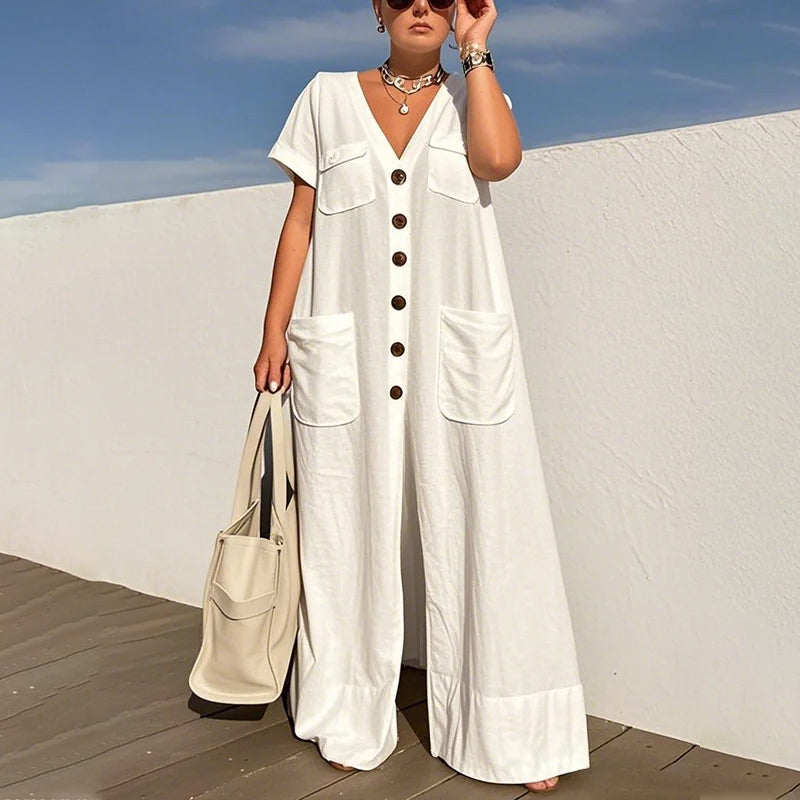 Women's Fashion V-Neck Loose Jumpsuit