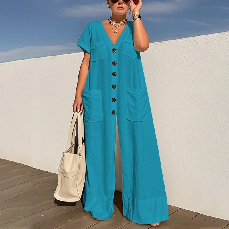 Women's Fashion V-Neck Loose Jumpsuit