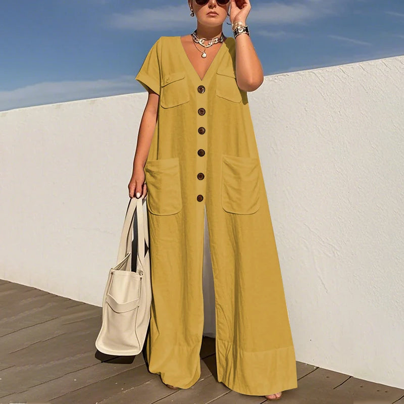 Women's Fashion V-Neck Loose Jumpsuit