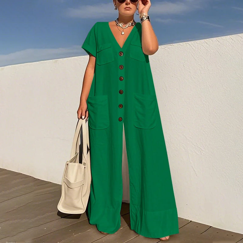 Women's Fashion V-Neck Loose Jumpsuit