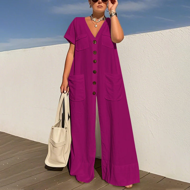 Women's Fashion V-Neck Loose Jumpsuit