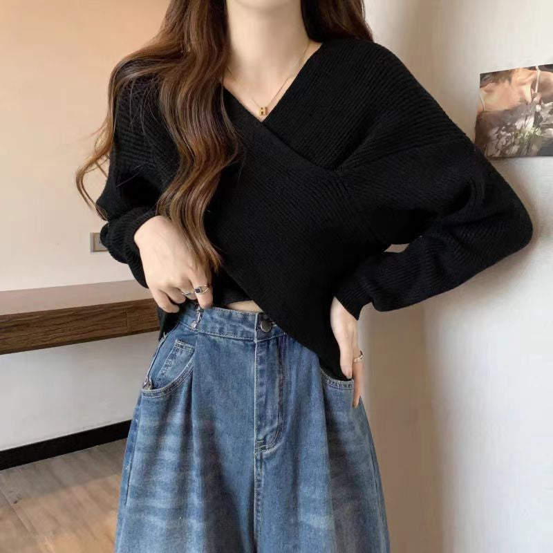 Chic V-Neck Long Sleeve Wrap Front Sweater