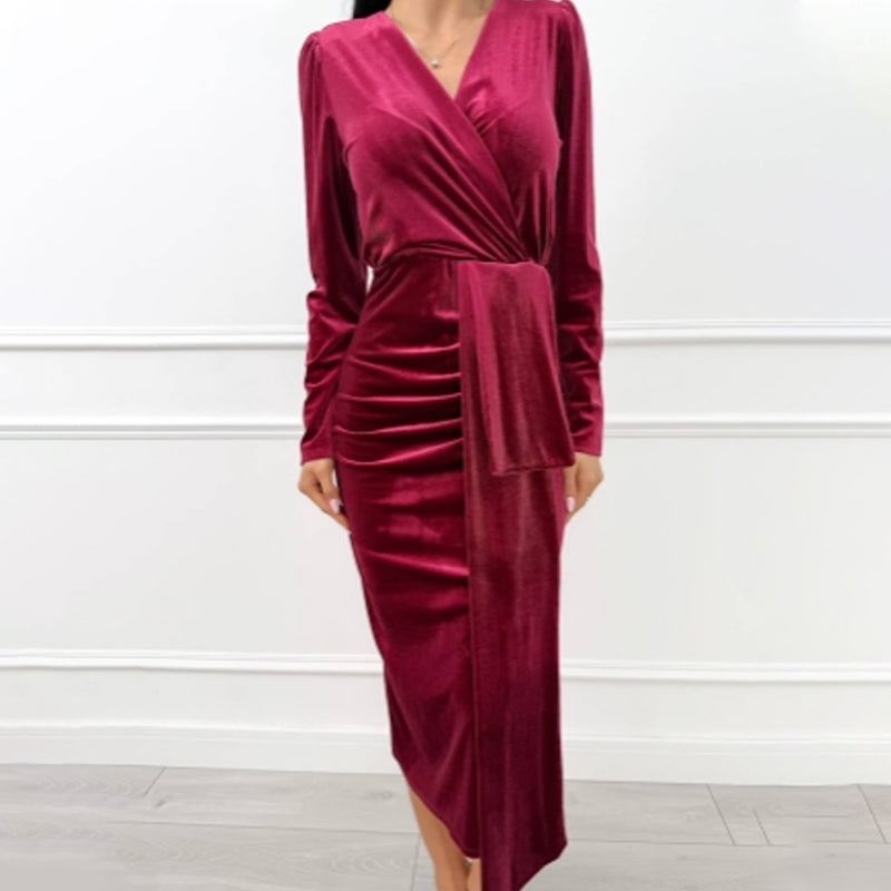 Women’s Elegant V-Neck Side Slit Satin Dress