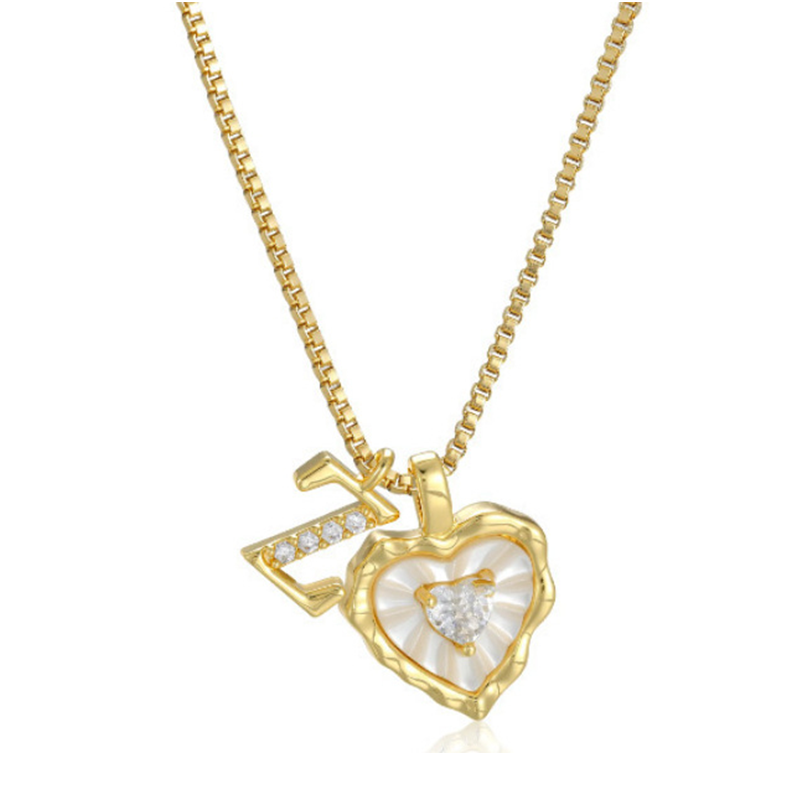 Heart Shaped Letters Micro Pave Chain Necklace – Initial Pendant, Titanium Steel, Adjustable ✨