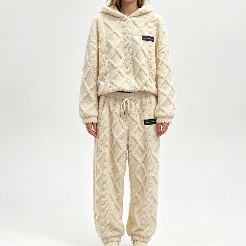 ๐ Premium Comfort | Women's Plush Textured Hoodie & Pants 2-Piece Set