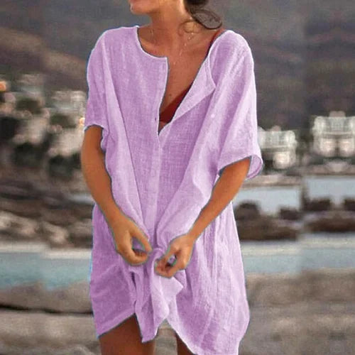 Women's Cotton and Linen Plain Loose Long Shirt
