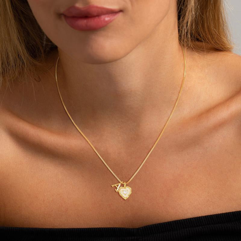 Heart Shaped Letters Micro Pave Chain Necklace – Initial Pendant, Titanium Steel, Adjustable ✨
