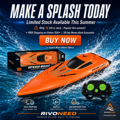 Dual‑Motor RC Boat – Twin engines, 2.4GHz control, waterproof & impact‑resistant. Slice through waves at insane speed! 🌊🚤