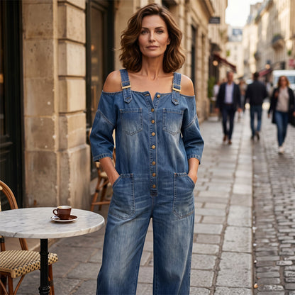 Loose Fit Wide-Leg Overall Jumpsuit with Pockets