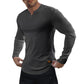 V-Neck Longline Ribbed Tees Shirts Long Sleeve Gym Workout Athletic Menswear Tops
