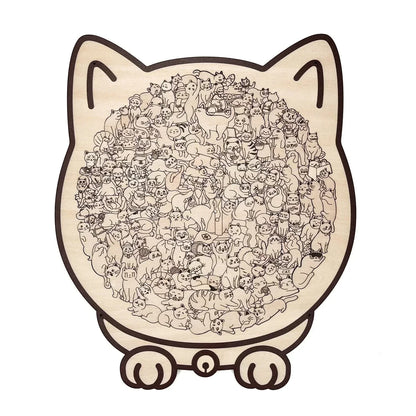 🎁135-Piece Morandi-Colored Cat Shaped Wooden Jigsaw Puzzle