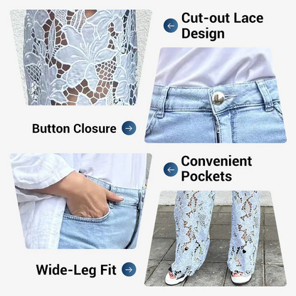 🌸Summer Hot🔥High Waisted Lace Splicing Jeans