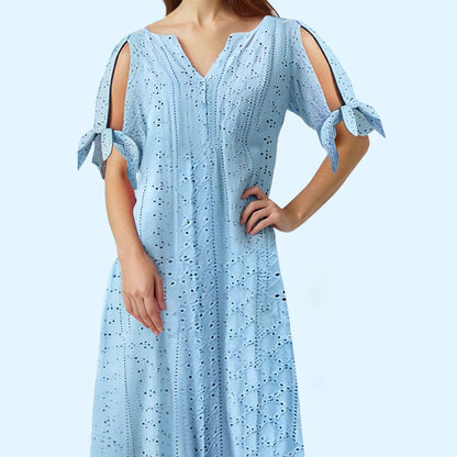 💃Women's Elegant V-Neck Hollow-Out Solid Dress