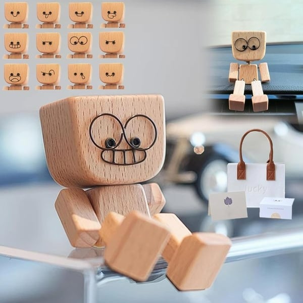 🔥Charming Little Swaying Wooden Figure & 12PCS Magnetic Expressions