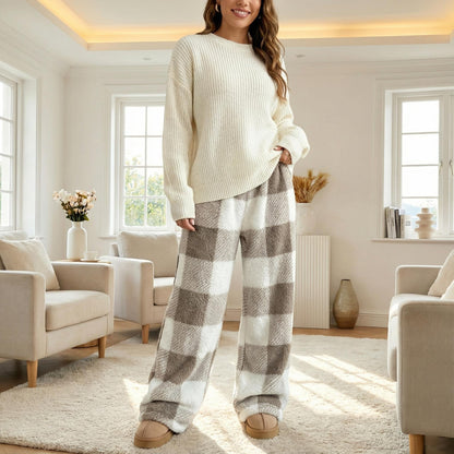 🔥Winter Vintage Plaid Elastic Straight Loose Thick Warm Casual Pants