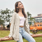 Women's Fall Casual Long Sleeve Button Down Open Front Cable Knit Cardigan Sweater Coat