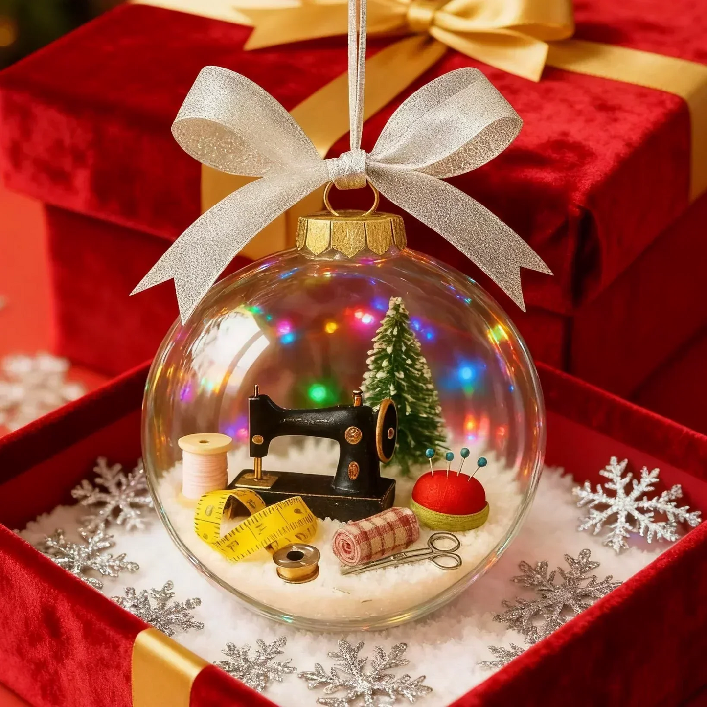 🎄  Holiday Sewing Snow Globe -DIY Craft Ornament with Glitter & Mini Figures, Festive Decor for Tree or Gift 🧵📦