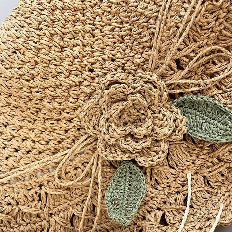 👒Elegant Crochet Straw Hat with Ruffle Detail