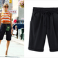 Plus Size Solid Color Elastic Waist Loose Cropped Shorts