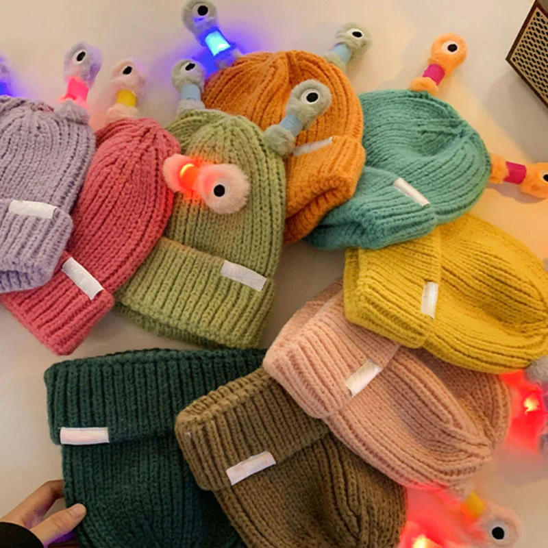 Winter Parent-Child Cute Glowing Little Monster Knitted Hat