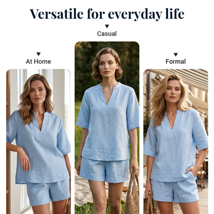Women's Casual V-Neck Two-Piece Short Set