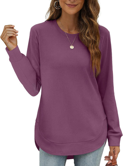 🍂Women's Sweatshirt Crewneck Long Sleeve Shirts High Low Tops Curved Hem