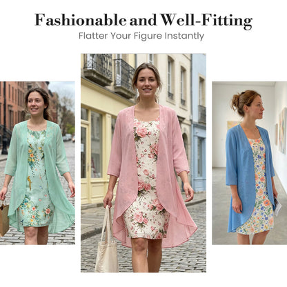 🔥Women's Elegant Chiffon Dress & Cardigan 2-Piece Set