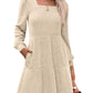 💖 Women's Square Neck Lantern Sleeve Ribbed Dress|Glow in Autumnal Elegance!🍁