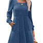 💖 Women's Square Neck Lantern Sleeve Ribbed Dress|Glow in Autumnal Elegance!🍁