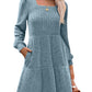 💖 Women's Square Neck Lantern Sleeve Ribbed Dress|Glow in Autumnal Elegance!🍁