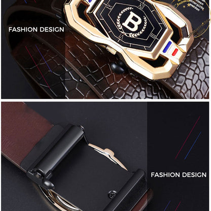 🐊Men‘s Crocodile-Pattern Belt – Automatic Buckle, Genuine Leather & Versatile 👔📦