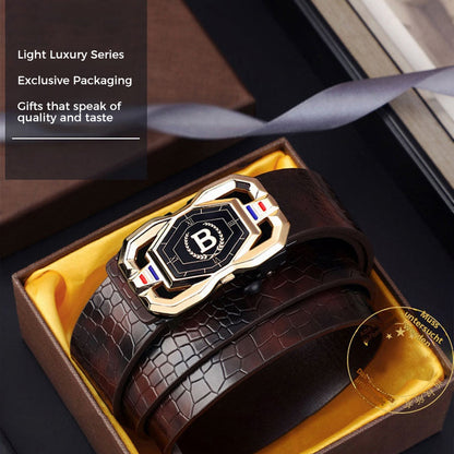 🐊Men‘s Crocodile-Pattern Belt – Automatic Buckle, Genuine Leather & Versatile 👔📦
