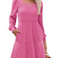💖 Women's Square Neck Lantern Sleeve Ribbed Dress|Glow in Autumnal Elegance!🍁