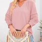 🔥Womens 3/4 Lantern Sleeve Casual V-Neck T-Shirts Pleated Loose Hollow-Out Blouse