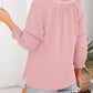 🔥Womens 3/4 Lantern Sleeve Casual V-Neck T-Shirts Pleated Loose Hollow-Out Blouse