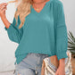 🔥Womens 3/4 Lantern Sleeve Casual V-Neck T-Shirts Pleated Loose Hollow-Out Blouse