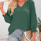 🔥Womens 3/4 Lantern Sleeve Casual V-Neck T-Shirts Pleated Loose Hollow-Out Blouse