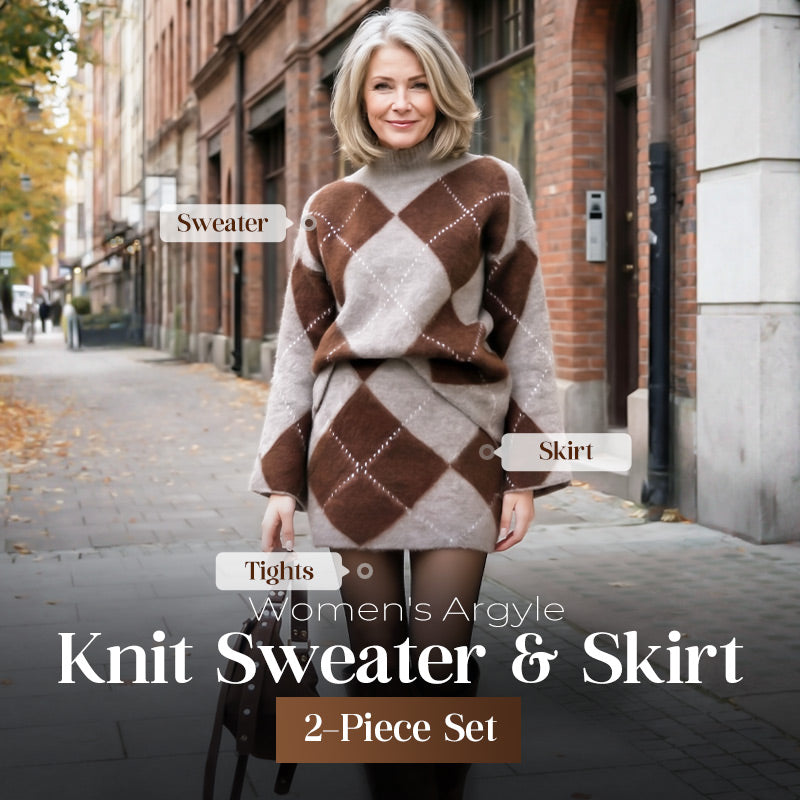 Women's Diamond Pattern Knit Sweater & Skirt 2-Piece Set