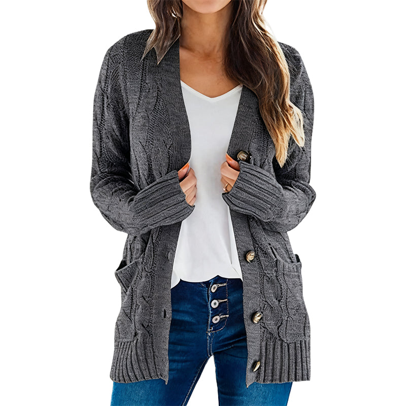 Women's Fall Casual Long Sleeve Button Down Open Front Cable Knit Cardigan Sweater Coat