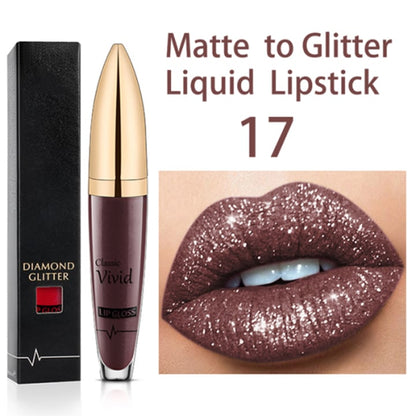 Flash Sale：Buy 1 Get 1 Free!⚡Diamond Lip Gloss Matte To Glitter Liquid Lipstick Waterproof