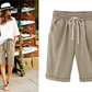 Plus Size Solid Color Elastic Waist Loose Cropped Shorts