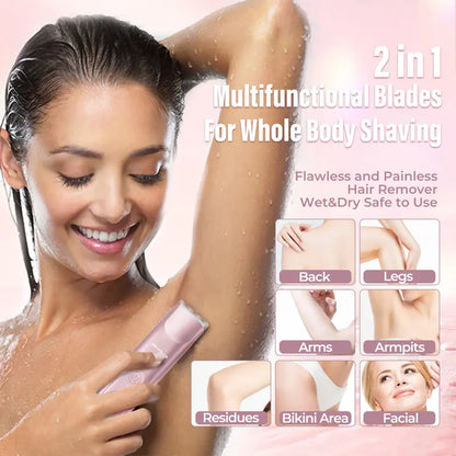 💜Bikini Trimmer for Women, Electric Shaver and Razor Rechargess Trimming eable 2-in-1, IPX7 Waterproof