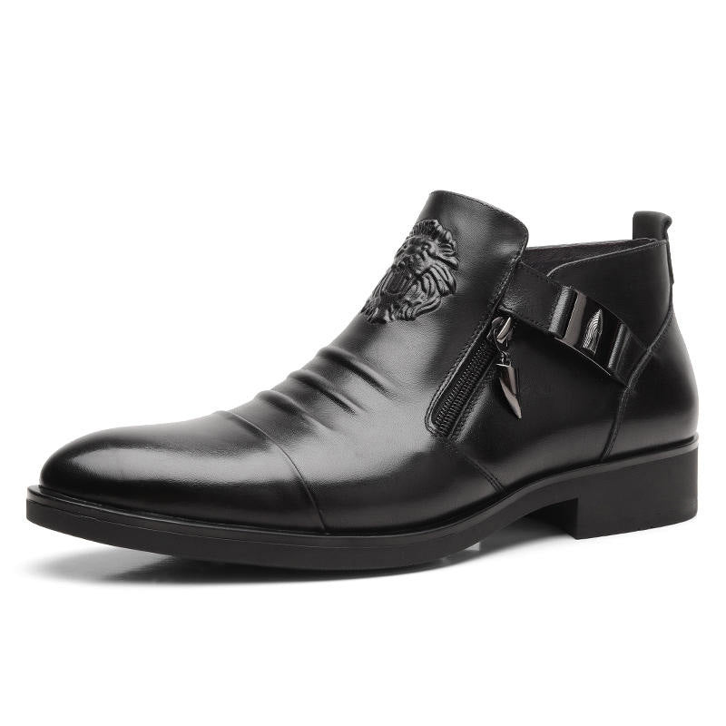 🔥Men's Embossed Ankle Boots  Dual Side Zipper Trendy Boots! 👞